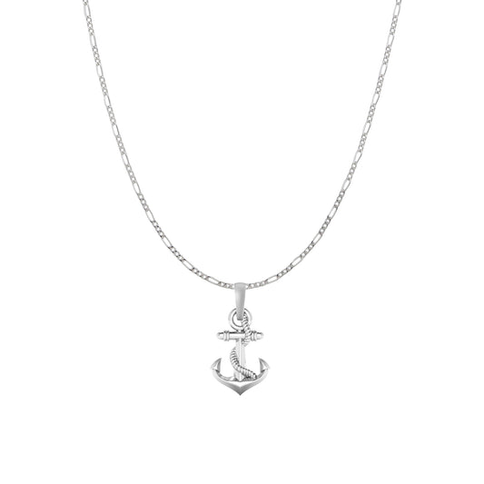 Sterling Silver (92.5% Purity) Pure Silver Ship Anchor Chain Pendant (Locket with Figaro Chain) for Men & Women