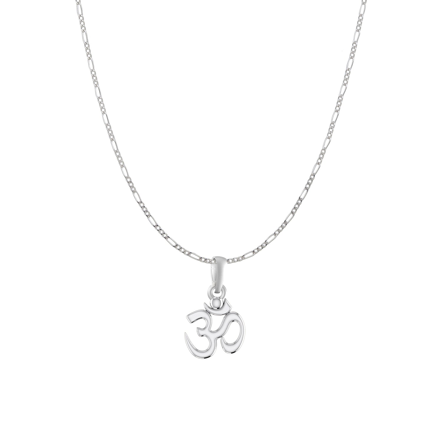 Akshat Sapphire Sterling Silver (92.5% purity) Spiritual OM Chain Pendant (Pendant with Figaro Chain) for Men & Women Pure Silver Divine OM Chain Locket for Health & Wealth