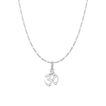 Akshat Sapphire Sterling Silver (92.5% purity) Spiritual OM Chain Pendant (Pendant with Figaro Chain) for Men & Women Pure Silver Divine OM Chain Locket for Health & Wealth