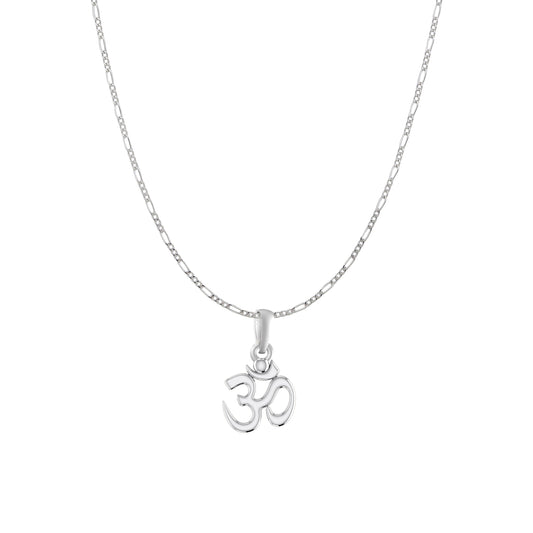 Akshat Sapphire Sterling Silver (92.5% purity) Spiritual OM Chain Pendant (Pendant with Figaro Chain) for Men & Women Pure Silver Divine OM Chain Locket for Health & Wealth