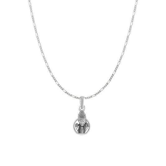 AKSHAT SAPPHIRE Sterling Silver (Silver with 92.5% purity) God Shree Sai Baba chain Pendant (Pendant with Figaro Chain) for Men & Women Pure Sterling Silver Lord Sai Baba chain Locket For Good Wealth & Health