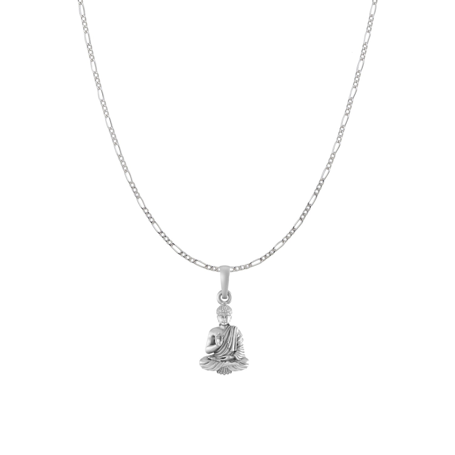 Akshat Sapphire Sterling Silver (92.5% purity) Spiritual God Gautam Buddha Chain Pendant (Pendant with Figaro Chain) for Men & Women Pure Silver religious Gautam buddh Chain Locket for Good Health & Wealth