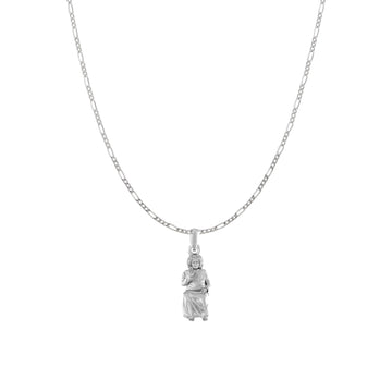 Akshat Sapphire Sterling Silver (92.5% purity) Spiritual Sathya Sai baba Chain Pendant (Pendant with Figaro Chain) for Men & Women religious Chain Locket for Good Health & Wealth