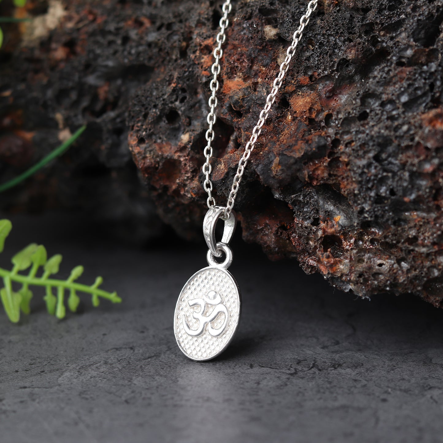Sterling Silver (92.5% Purity) Pure Silver Spiritual OM Chain Pendant (Locket with Figaro Chain) for Men & Women