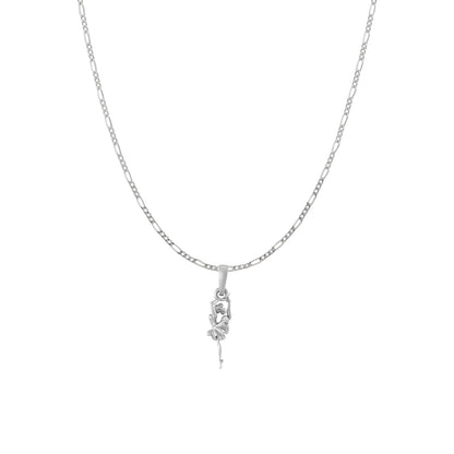Sterling Silver (92.5% Purity) Pure Silver Stylish and Fashionable Happy Dancing girl Chain Pendant (Locket with Figaro Chain) for Men & Women