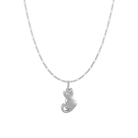 Sterling Silver (92.5% Purity) Pure Silver Stylish and Fashionable Cute Cat Chain Pendant (Locket with Figaro Chain) for Men & Women
