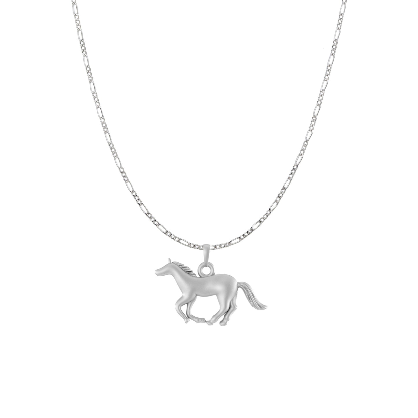 Sterling Silver (92.5% Purity) Pure Silver Strength Symbolic Horse Chain Pendant (Locket with Figaro Chain) for Men & Women