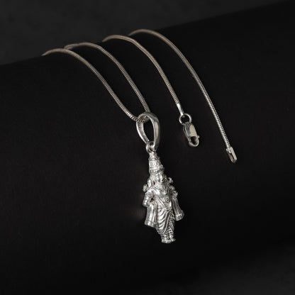 Sterling Silver (92.5% Purity) Pure Silver God Vitthal Chain Pendant (Locket with Figaro Chain) for Men & Women