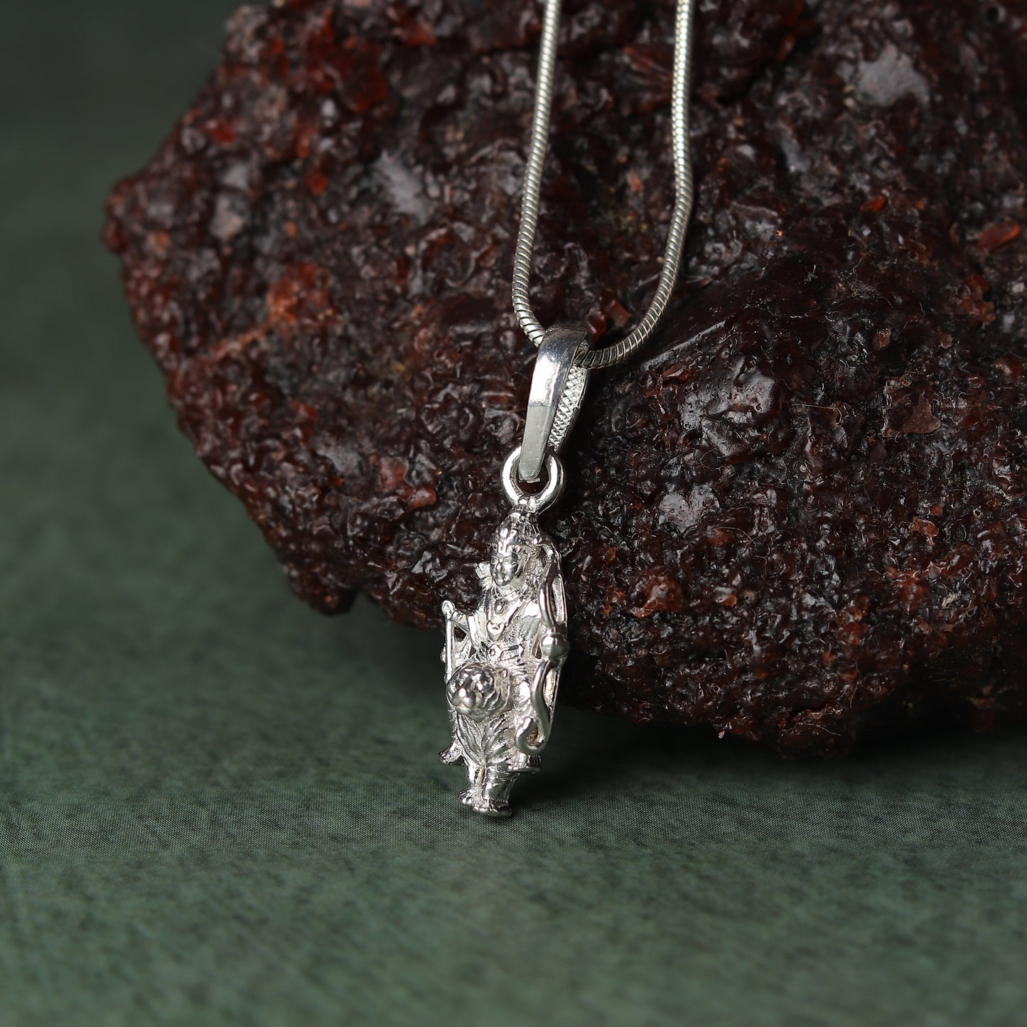 Sterling Silver (92.5% Purity) Pure Silver God Kartikeya Chain Pendant (Locket with Figaro Chain) for Men & Women