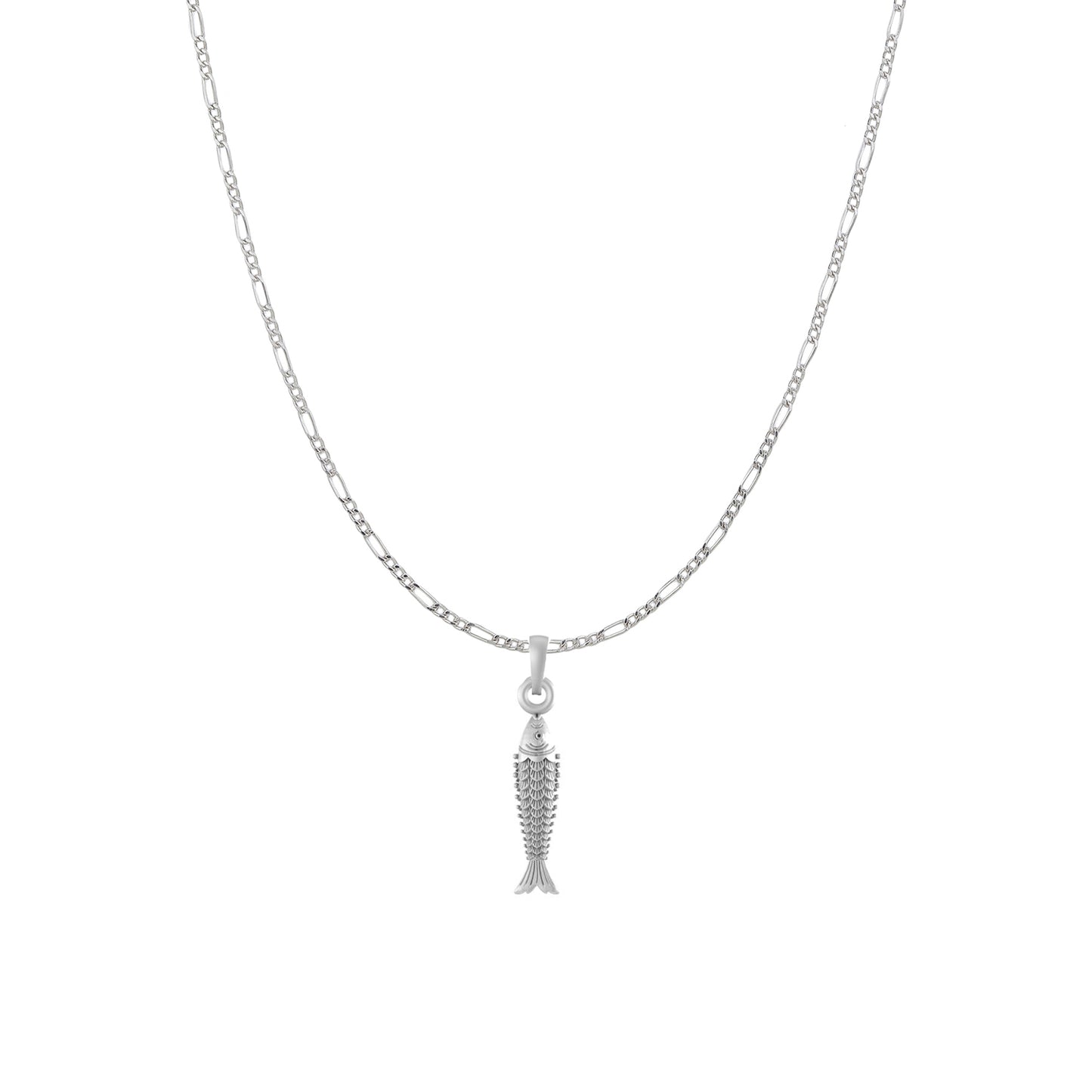 Sterling Silver (92.5% Purity) Pure Silver Stylish and Fashionable Fish Chain Pendant (Locket with Figaro Chain) for Men & Women