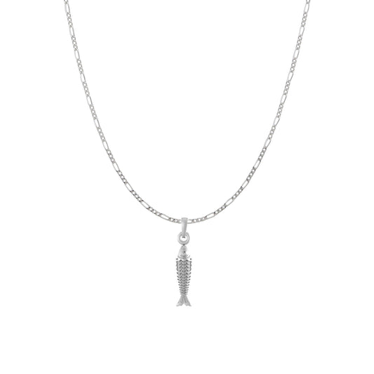 Sterling Silver (92.5% Purity) Pure Silver Stylish and Fashionable Fish Chain Pendant (Locket with Figaro Chain) for Men & Women