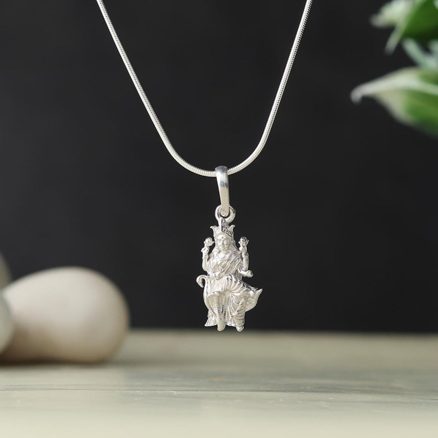 Sterling Silver (92.5% Purity) Pure Silver Goddess Mansa Devi Ji chain Pendant (Locket with Figaro Chain) for Men & Women