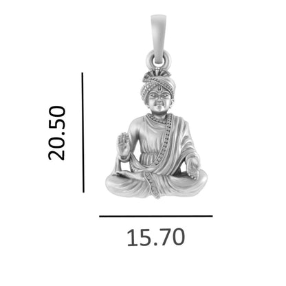 Sterling Silver (92.5% Purity) Pure Silver God Swaminarayan Chain Pendant (Locket with Figaro Chain) for Men & Women