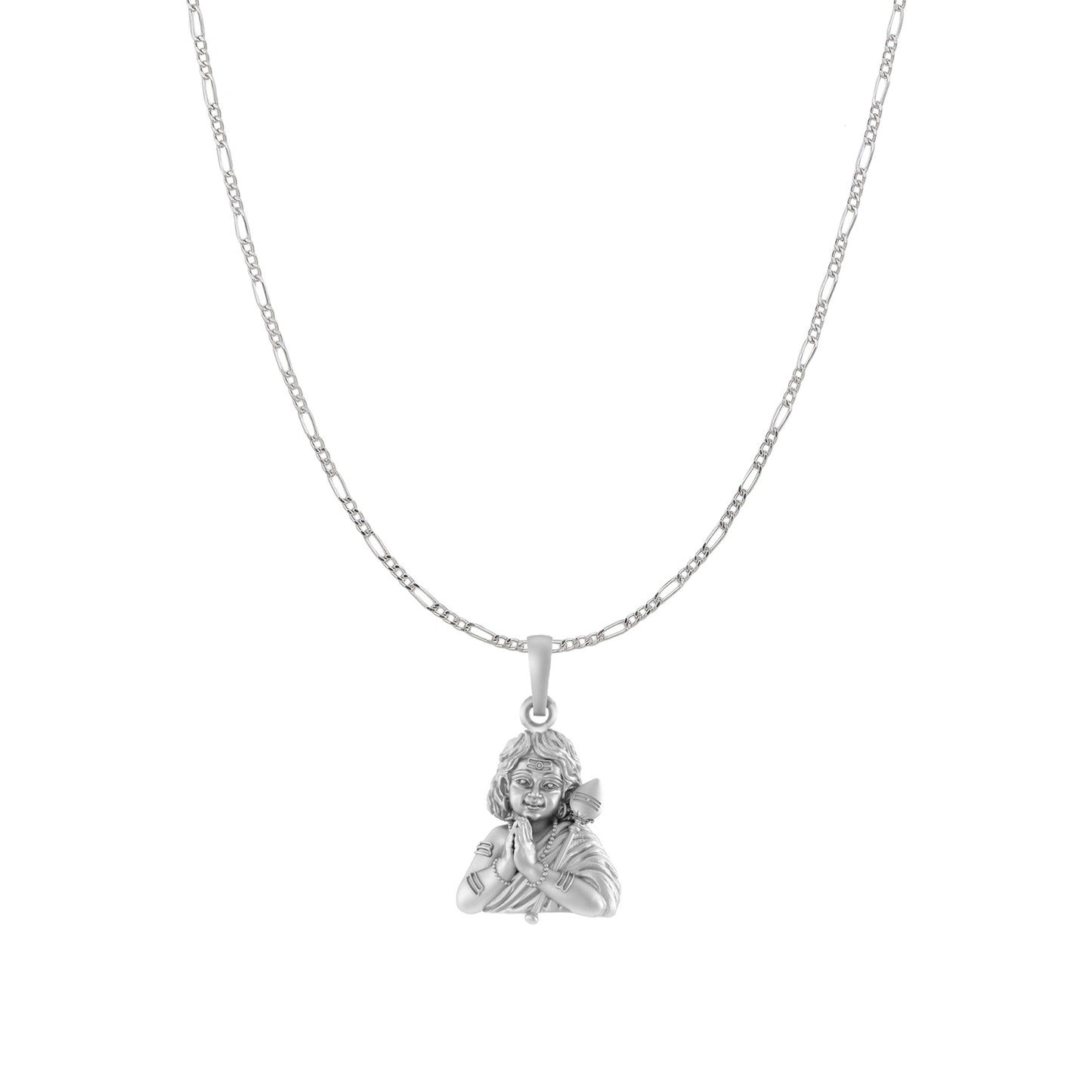 God Kartikeya Pure Silver 92.5% purity Chain pendant by Murugan Pendant (Pendant with Figaro Chain-18 inches)
