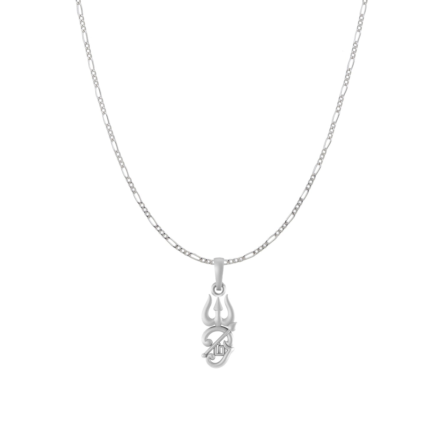 Spiritual Tamil OM Pure Silver 92.5% purity Chain pendant by Akshat Sapphire for Men & Women (Pendant with Figaro Chain-18 inches)