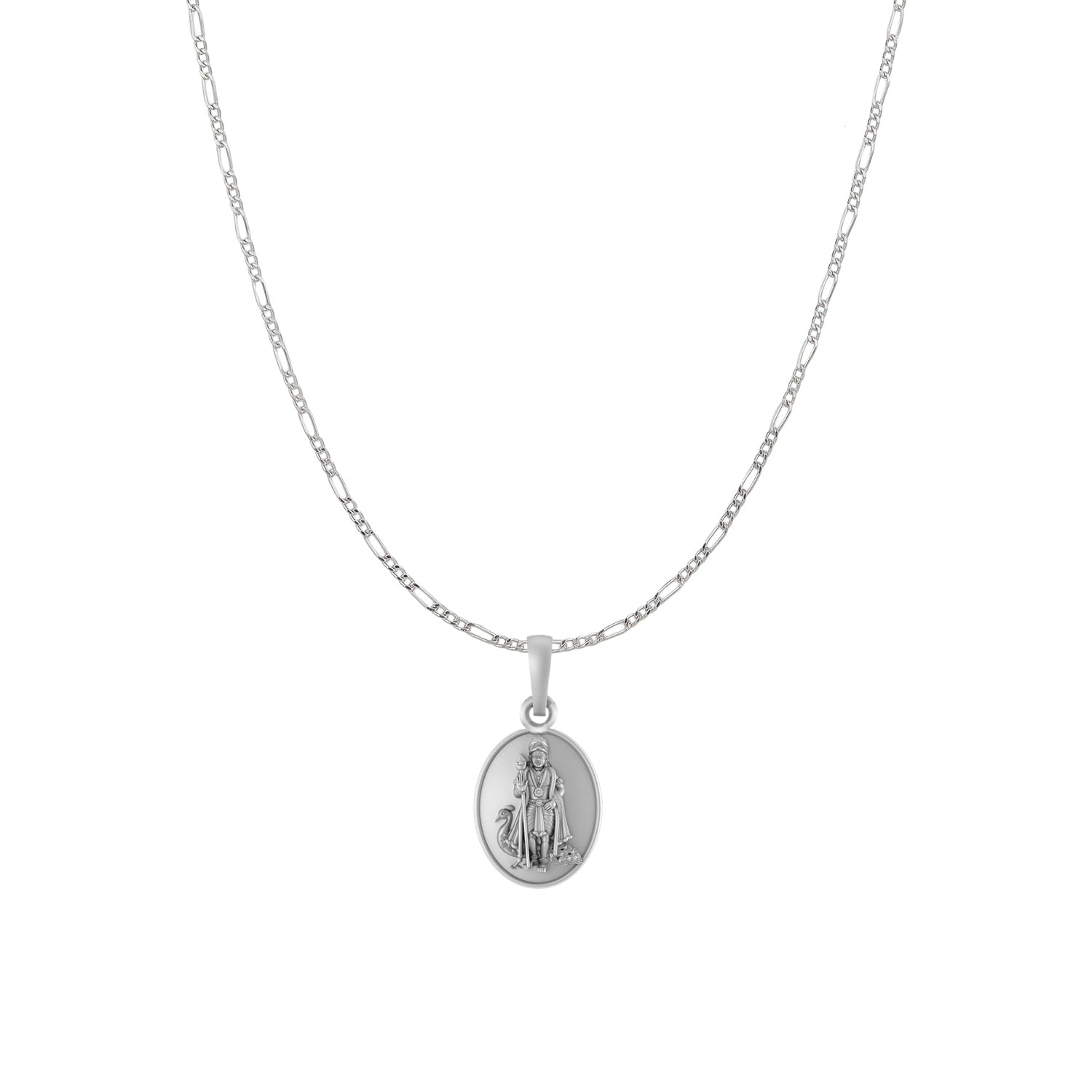 God Kartikeya Pure Silver 92.5% purity Chain pendant by Akshat Sapphire Murugan Pendant (Pendant with Figaro Chain-18 inches)