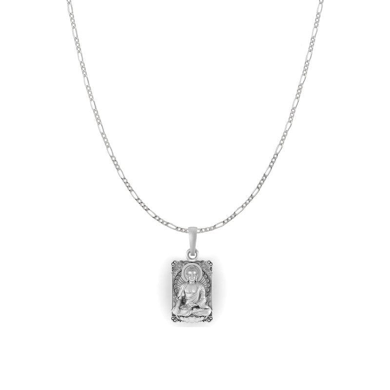 Akshat Sapphire Sterling Silver (92.5% purity) Spiritual God Gautam Buddha Chain Pendant (Pendant with Figaro Chain-18 inches) for Women Pure Silver Religious Gautam Buddha Chain Locket for Good Health & Wealth