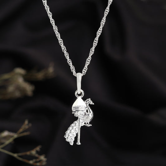 Akshat Sapphire Sterling Silver (92.5% purity) Spiritual God Kartikeya Chain Pendant (Pendant with Figaro Chain-18 inches) for Women Pure Silver Religious Murgan Chain Locket for Good Health & Wealth