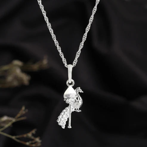 Sterling Silver (92.5% Purity) Pure Silver Spiritual God Kartikeya Chain Pendant (Locket with Snake Chain-22 inches) for Men & Women