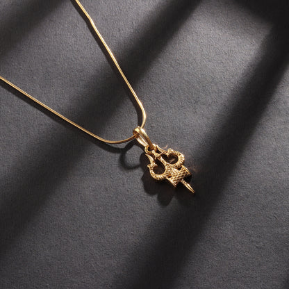 22KT Gold Plated Sterling Silver (92.5% Purity) Pure Silver Spiritual Shiva Trishul Chain Pendant (Locket with Figaro Chain) for Women