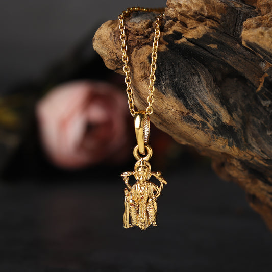 22KT Gold Plated Sterling Silver (92.5% Purity) Pure Silver God Ganesha Chain Pendant (Locket with Figaro Chain) for Women