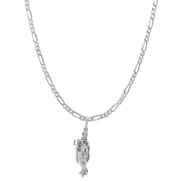 Akshat Sapphire Sterling Silver (92.5% purity) God Krishna Chain Pendant (Pendant with Figaro Chain) for Men & Women Pure Silver Lord Krishna Chain Locket for Good Health & Wealth