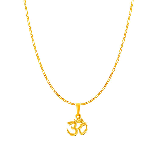22KT Gold Plated Sterling Silver (92.5% Purity) Pure Silver Spiritual OM Chain Pendant (Locket with Figaro Chain) for Women