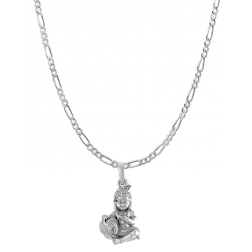 Akshat Sapphire Sterling Silver (92.5% purity) God Kanha Laddu Gopal Chain with Pendant  (Pendant with Figaro Chain) for Men & Women Bhagwan Thakur ji Bal Krihna Kanhaiya Chain Locket for Good Health & Wealth