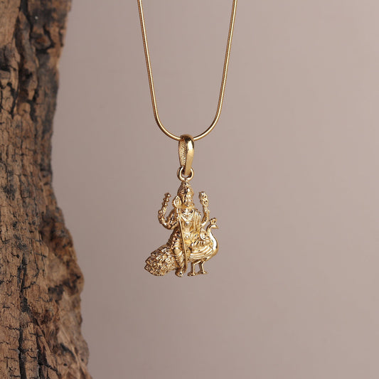 22KT Gold Plated Sterling Silver (92.5% Purity) Pure Silver God Kartikeya Chain Pendant (Locket with Figaro Chain) for Women
