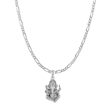 Akshat Sapphire Sterling Silver (92.5% purity) God Ganesha Chain Pendant (Pendant with Figaro Chain) for Men & Women Pure Silver Lord Ganapathy Chain Locket for Good Health & Wealth