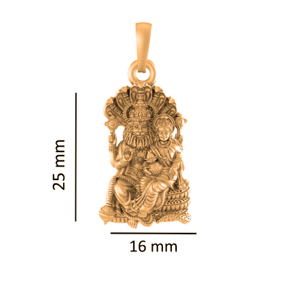 22KT Gold Plated Sterling Silver (92.5% Purity) Pure Silver God Narsimha and Laxmi ji Chain Pendant (Locket with Figaro Chain) for Women