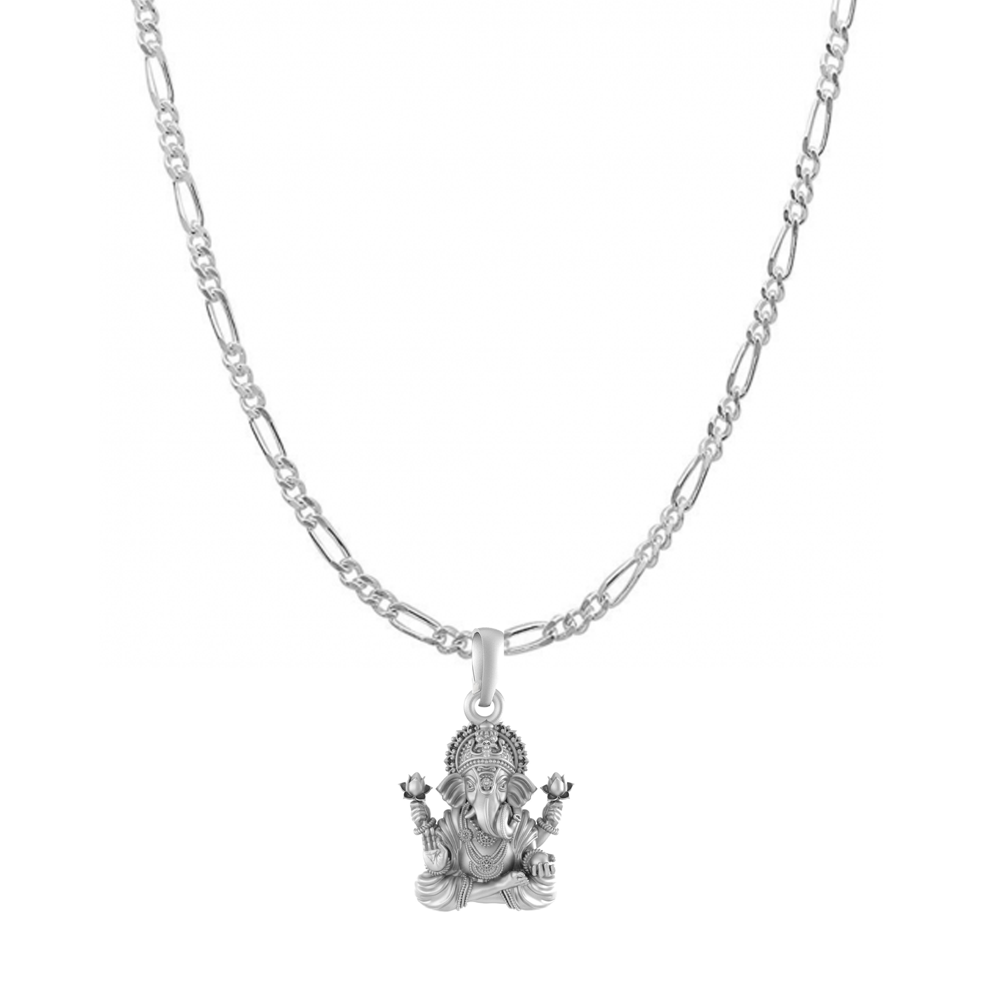 Akshat Sapphire Sterling Silver (92.5% purity) God Ganesha Chain Pendant (Pendant with Figaro Chain) for Men & Women Pure Silver Lord Ganapathy Chain Locket for Good Health & Wealth
