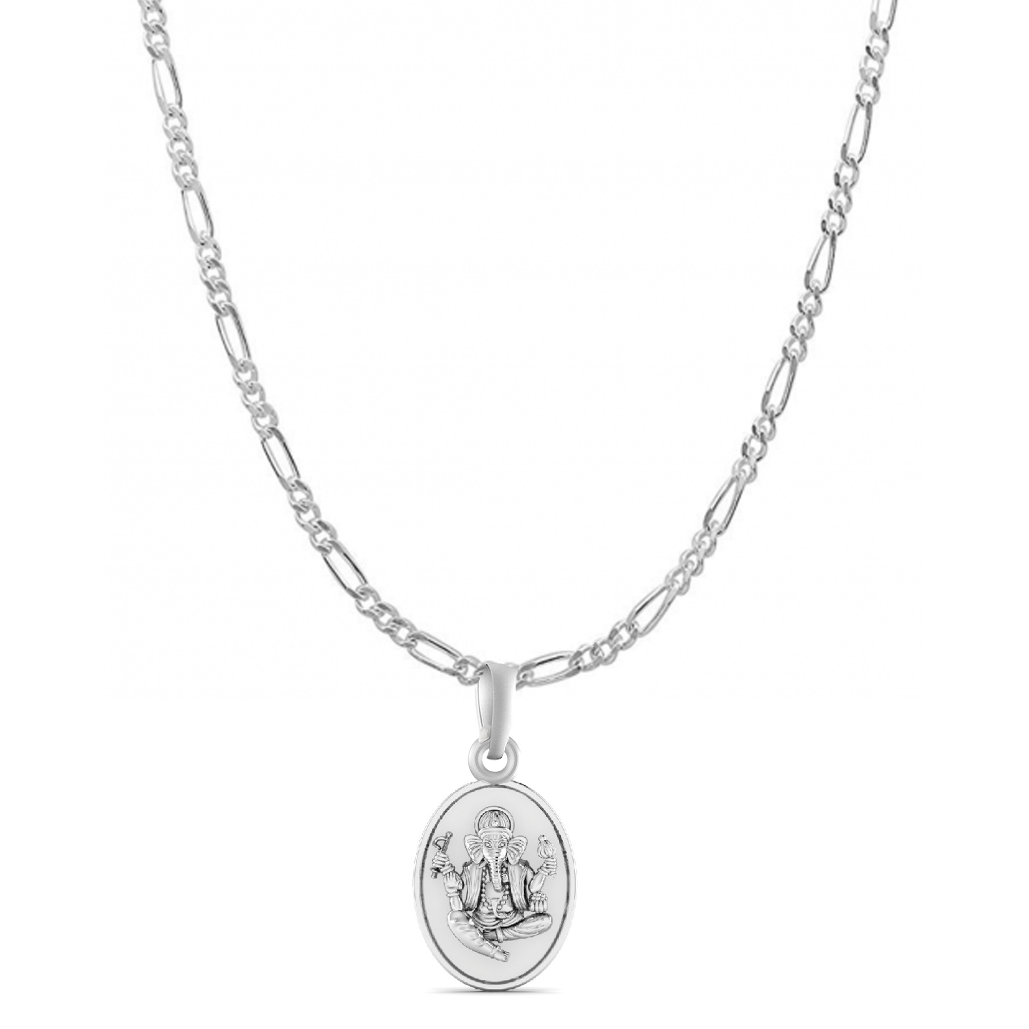 Akshat Sapphire Sterling Silver (92.5% purity) God Ganesha Chain Pendant (Pendant with Figaro Chain) for Men & Women Pure Silver Lord Ganapathy Chain Locket for Good Health & Wealth