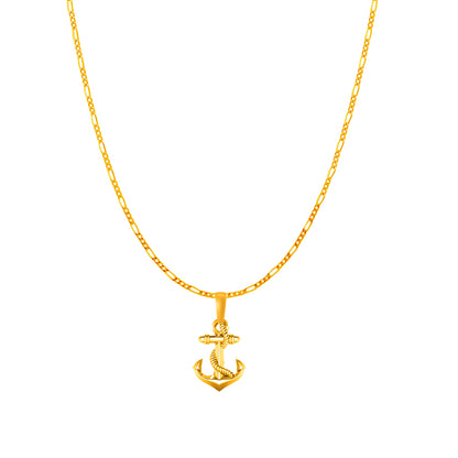 22KT Gold Plated Sterling Silver (92.5% Purity) Pure Silver Ship Anchor Chain Pendant (Locket with Figaro Chain) for Women