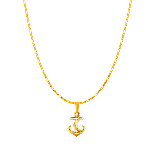 22KT Gold Plated Sterling Silver (92.5% Purity) Pure Silver Ship Anchor Chain Pendant (Locket with Figaro Chain) for Women