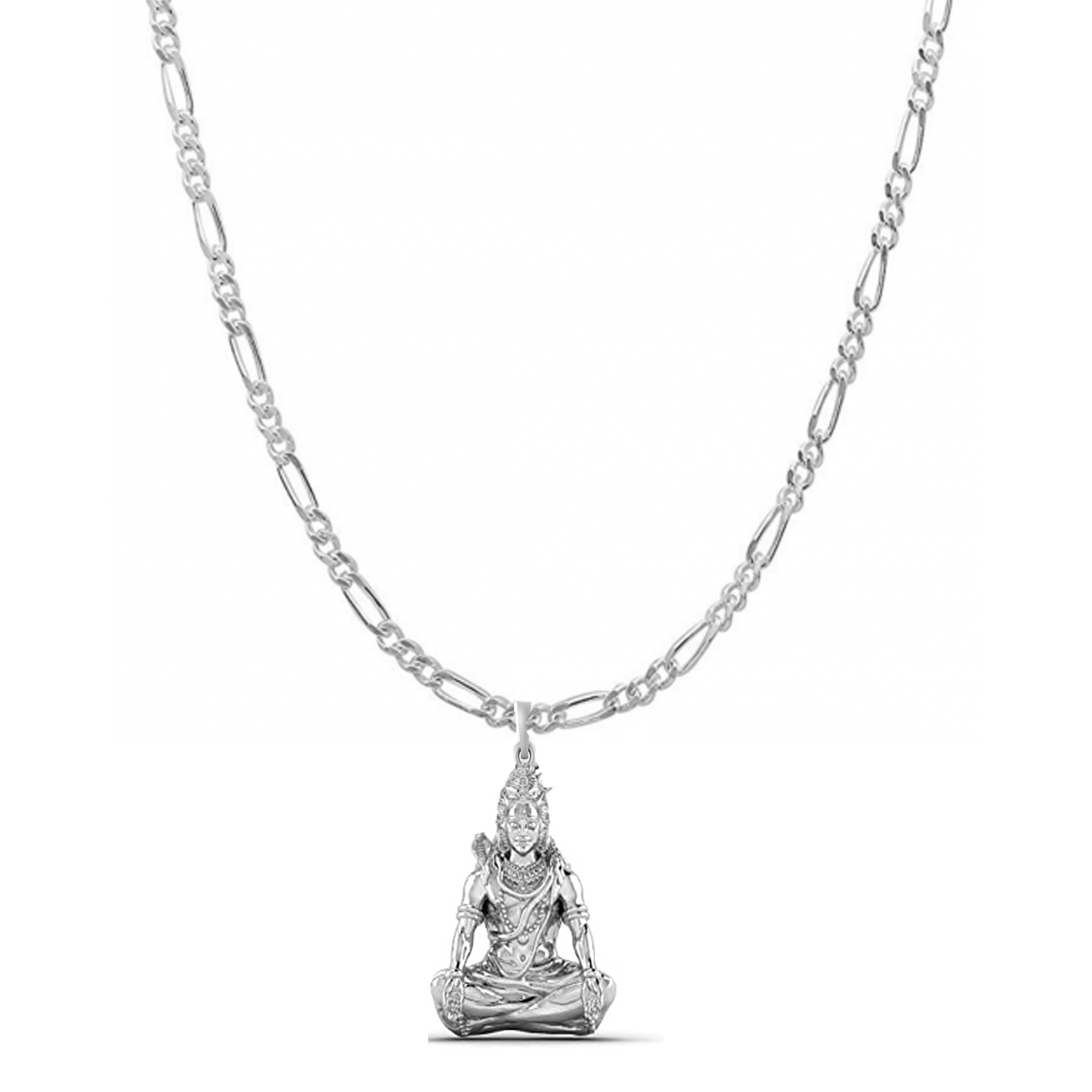 Akshat Sapphire Sterling Silver (92.5% purity) God Shiva Chain Pendant (Pendant with Figaro Chain) for Men & Women Pure Silver Lord Shiv Chain Locket for Good Health & Wealth