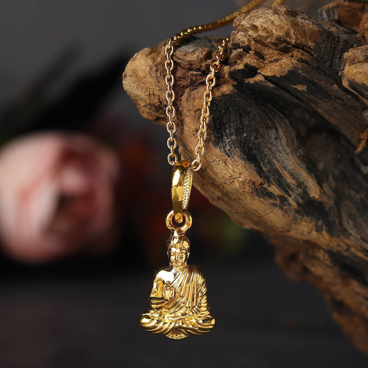 22KT Gold Plated Sterling Silver (92.5% Purity) Pure Silver Spiritual God Gautam Buddha Chain Pendant (Locket with Figaro Chain) for Women