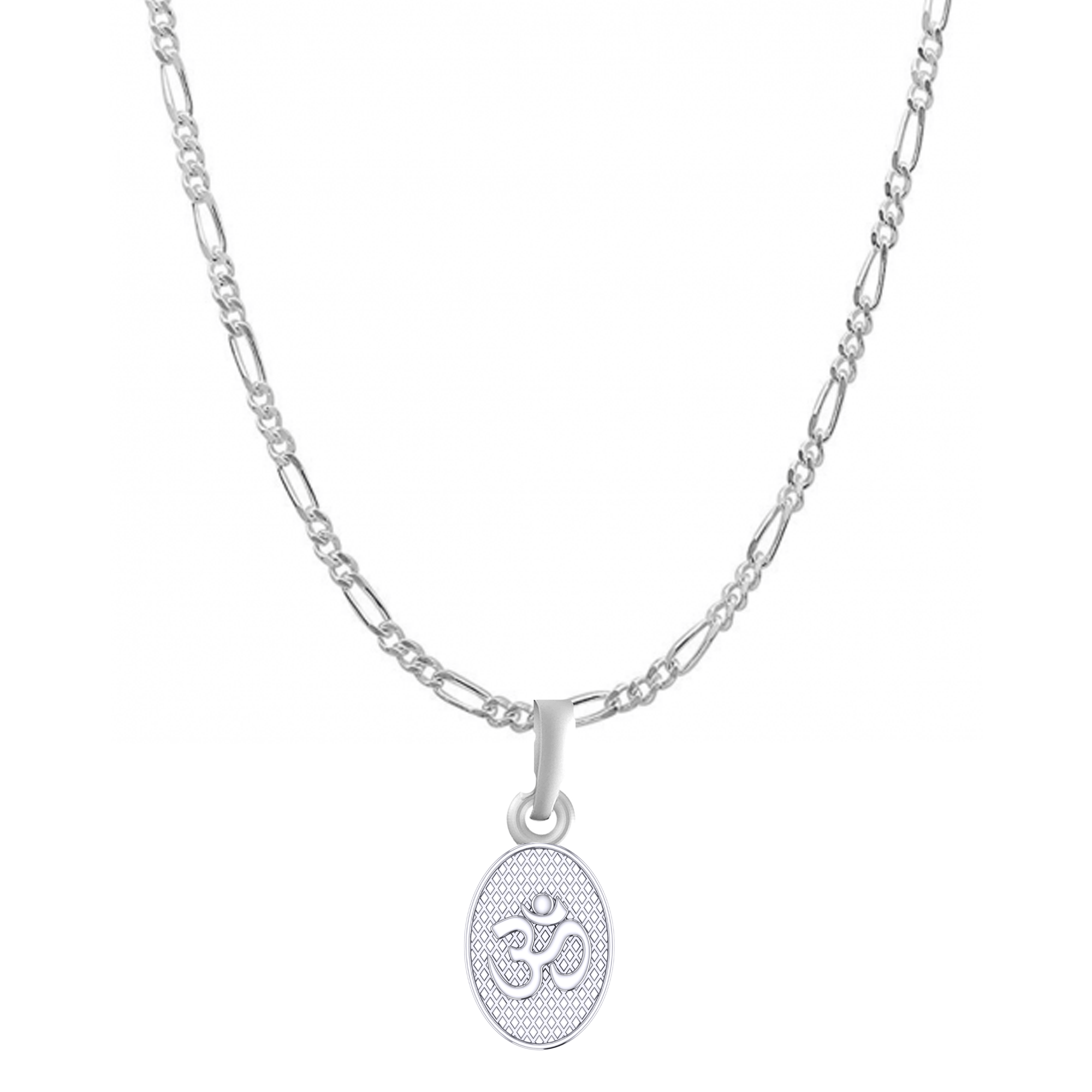 Akshat Sapphire Sterling Silver (92.5% purity) Spiritual OM Chain Pendant (Pendant with Figaro Chain) for Men & Women Pure Silver Divine OM Chain Locket for Health & Wealth