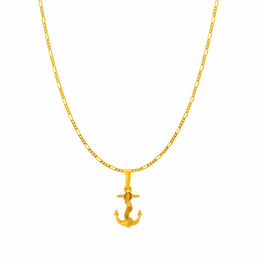 22KT Gold Plated Sterling Silver (92.5% Purity) Pure Silver Ship Anchor Chain Pendant (Locket with Figaro Chain) for Women