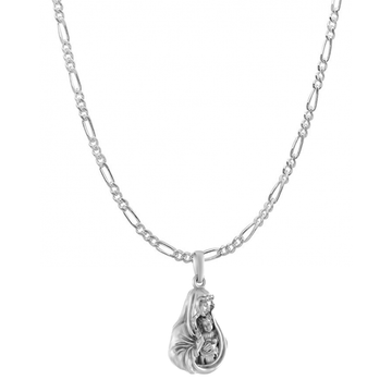 Akshat Sapphire Sterling Silver (92.5% purity) God Mother Mary chain Pendant (Pendant with Figaro Chain) for Men & Women Pure Silver Mother Marry chain Locket for Good Health & Wealth