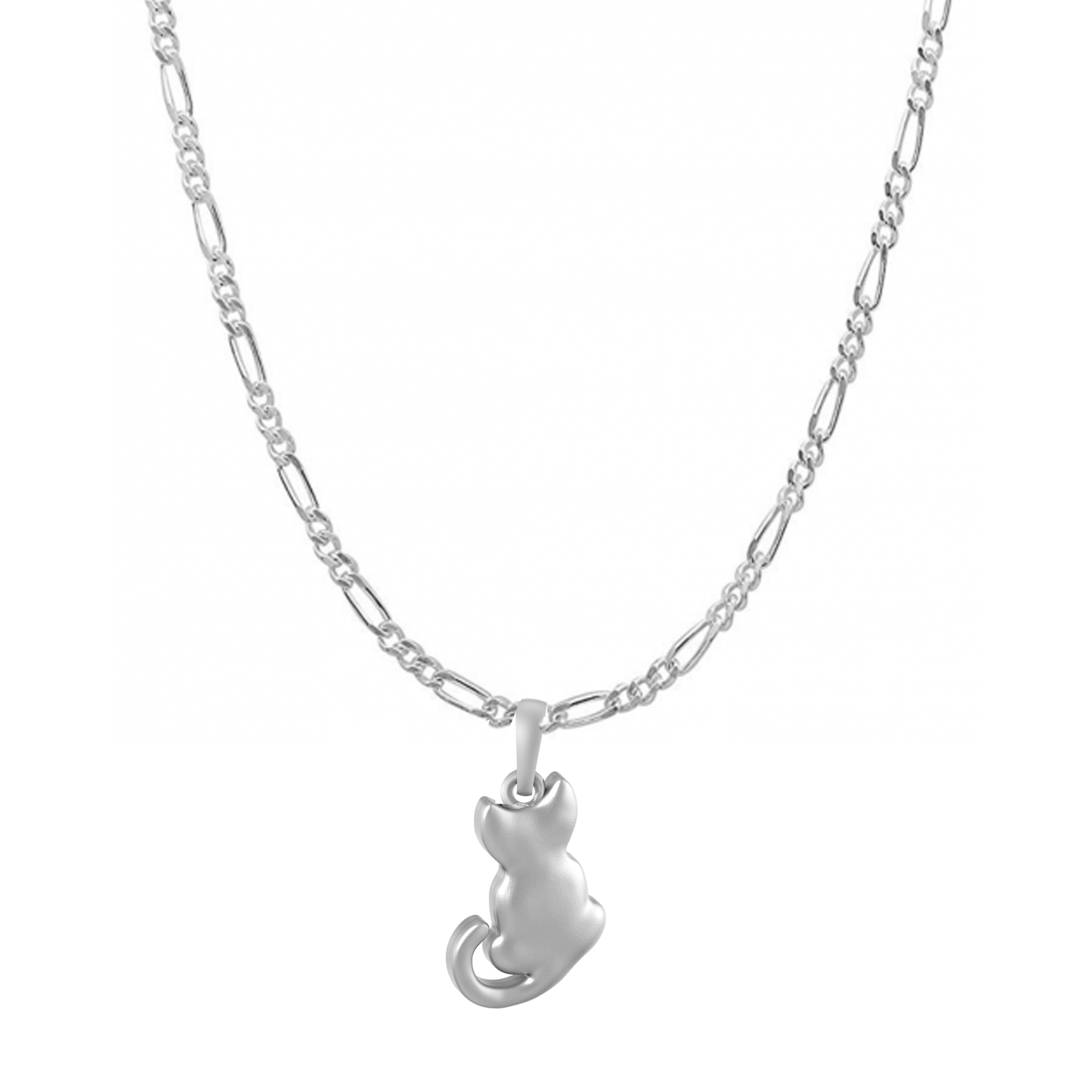 Akshat Sapphire Sterling Silver (92.5% purity) Stylish and Fashionable Cute Cat Chain Pendant (Pendant with Figaro Chain) for Men & Women Pure Silver Cat Chain Locket for Happiness and joy