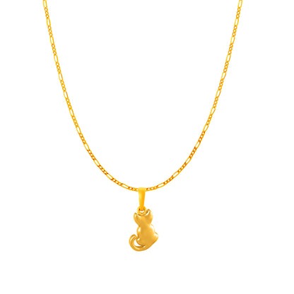22KT Gold Plated Sterling Silver (92.5% Purity) Pure Silver Stylish and Fashionable Cute Cat Chain Pendant (Locket with Figaro Chain) for Women