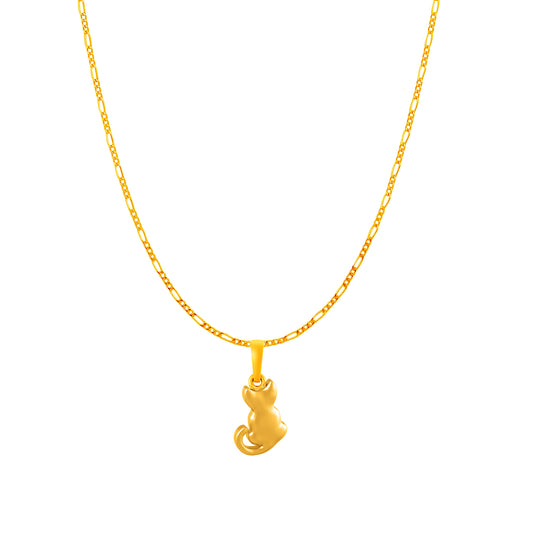 22KT Gold Plated Sterling Silver (92.5% Purity) Pure Silver Stylish and Fashionable Cute Cat Chain Pendant (Locket with Figaro Chain) for Women