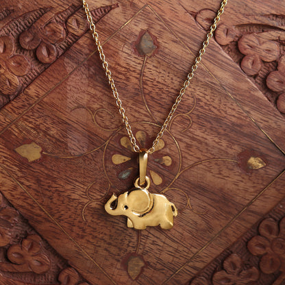 22KT Gold Plated Sterling Silver (92.5% Purity) Pure Silver Strength Symbolic Elephant Chain Pendant (Locket with Figaro Chain) for Women