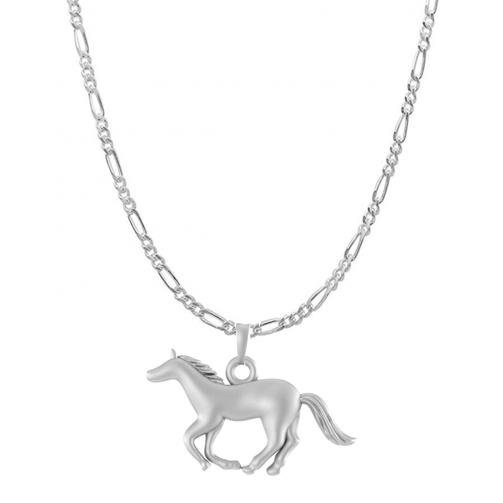 Akshat Sapphire Sterling Silver (92.5% purity) Strength Symbolic Horse Chain Pendant (Pendant with Figaro Chain) for Men & Women Pure Silver Horse Chain Locket to represent strength and power