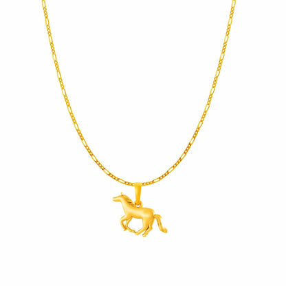 22KT Gold Plated Sterling Silver (92.5% Purity) Pure Silver Strength Symbolic Horse Chain Pendant (Locket with Figaro Chain) for Women