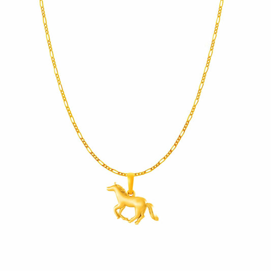 22KT Gold Plated Sterling Silver (92.5% Purity) Pure Silver Strength Symbolic Horse Chain Pendant (Locket with Figaro Chain) for Women