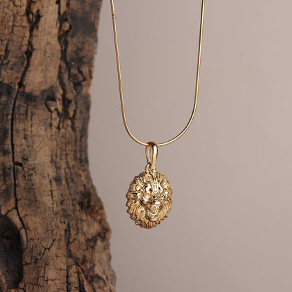 22KT Gold Plated Sterling Silver (92.5% Purity) Pure Silver God Narsimha Chain Pendant (Locket with Figaro Chain) for Women