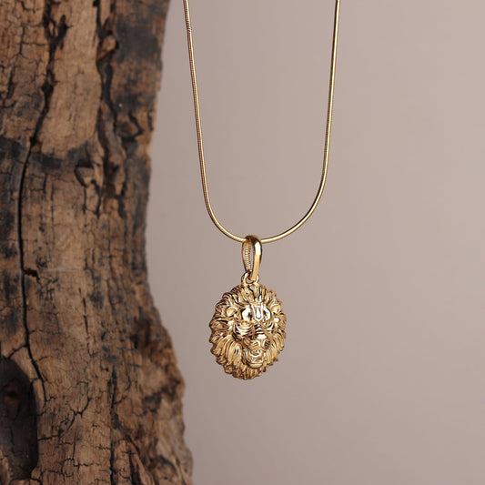 22KT Gold Plated Sterling Silver (92.5% Purity) Pure Silver God Narsimha Chain Pendant (Locket with Figaro Chain) for Women