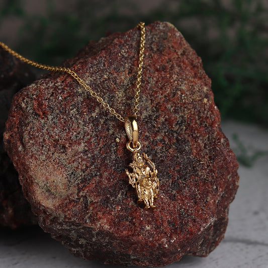 22KT Gold Plated Sterling Silver (92.5% Purity) Pure Silver God Ayyappa Chain Pendant (Locket with Figaro Chain) for Women